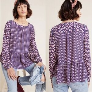 Anthropologie Maeve Floral Long Sleeve Peplum Blouse
